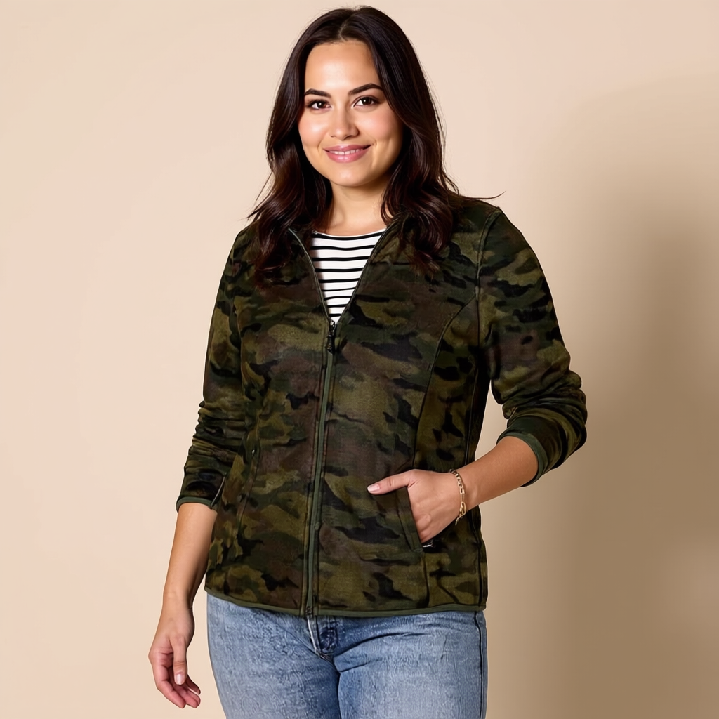 Camouflage Classic Fit Full Zip Polar Fleece Jacket For Women