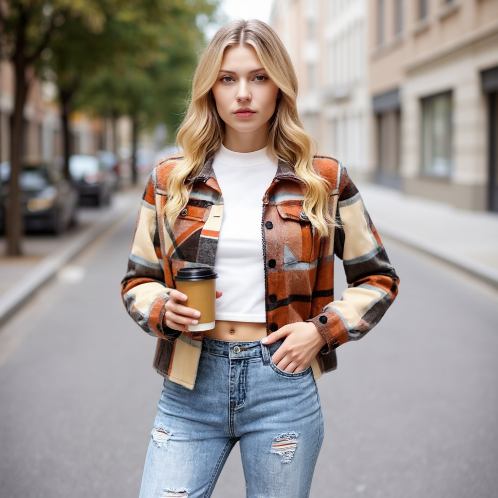 Plaid Button Down Cropped Jacket