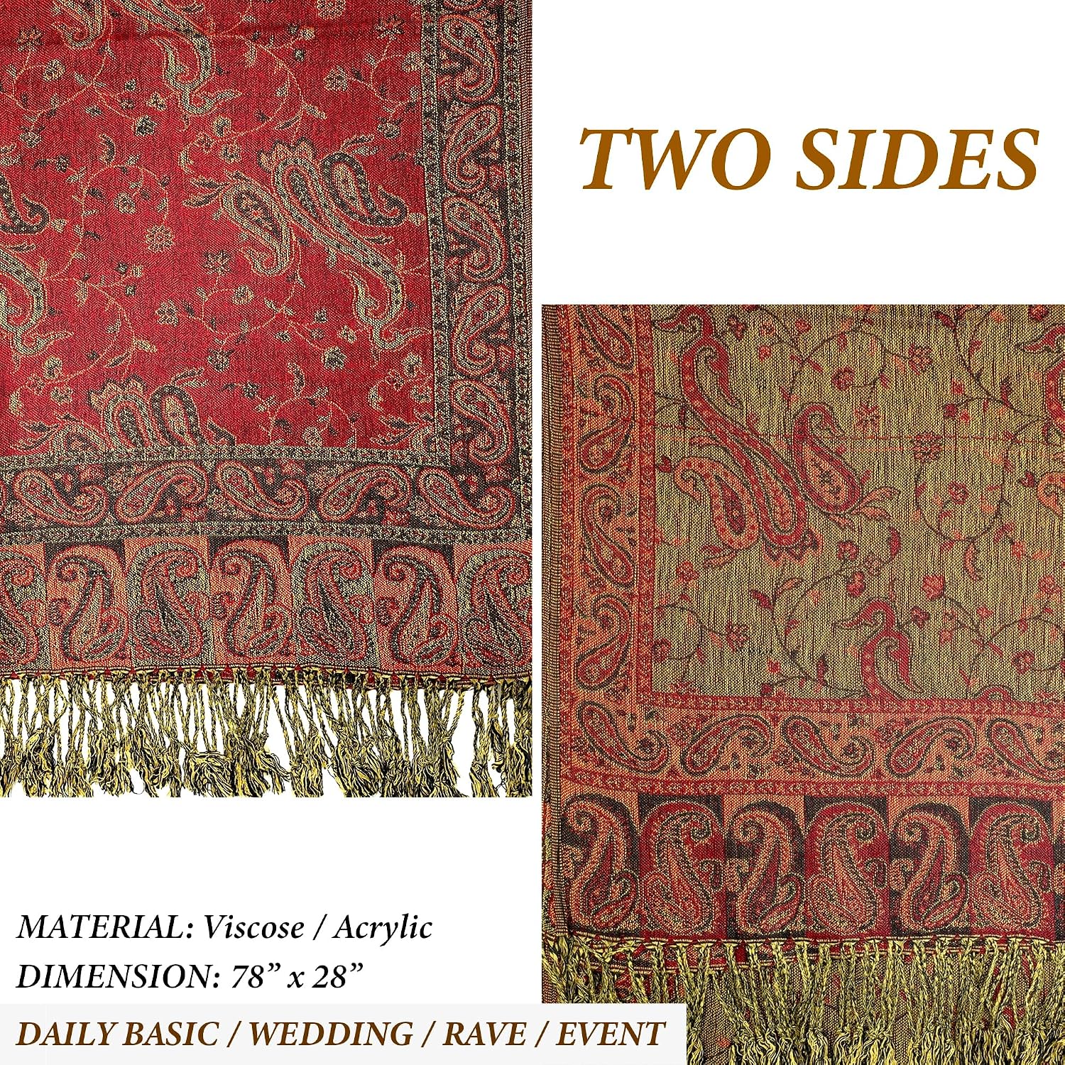 Reversible Paisley Pashmina Scarf For Women