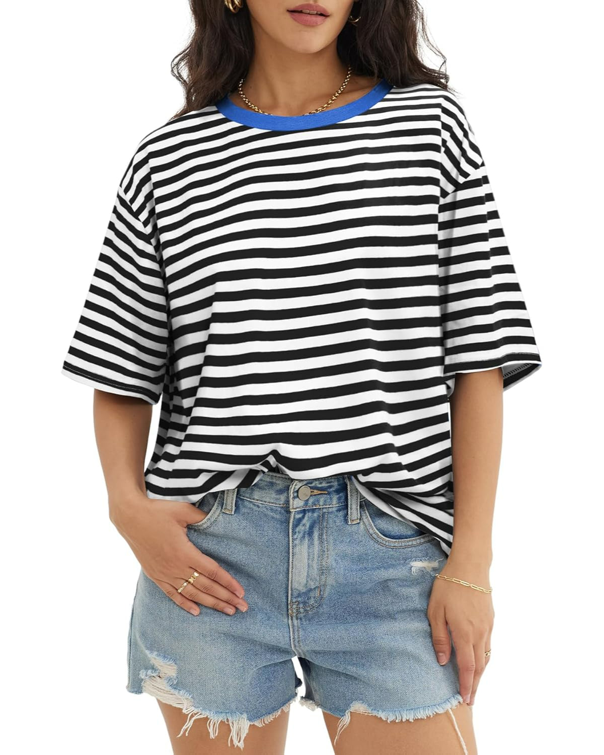 Casual Loose Fit Tops With Short Sleeves And Pullover Design