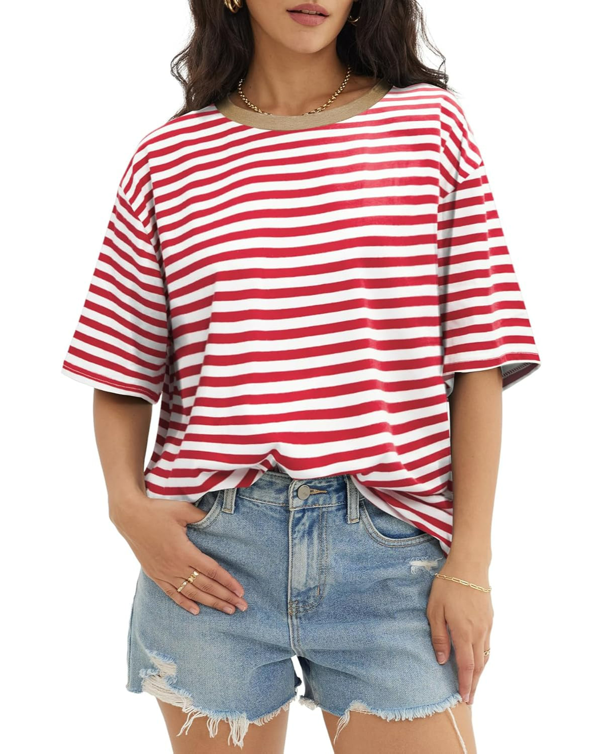Casual Loose Fit Tops With Short Sleeves And Pullover Design