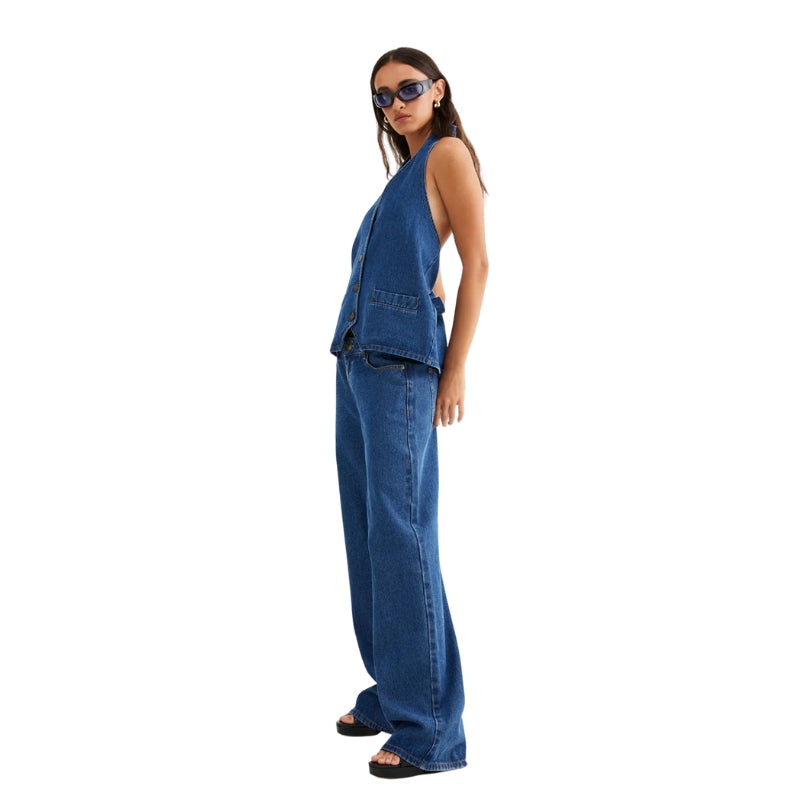 Women's Denim Halter Button-Up Vest-My Comfy Blouse