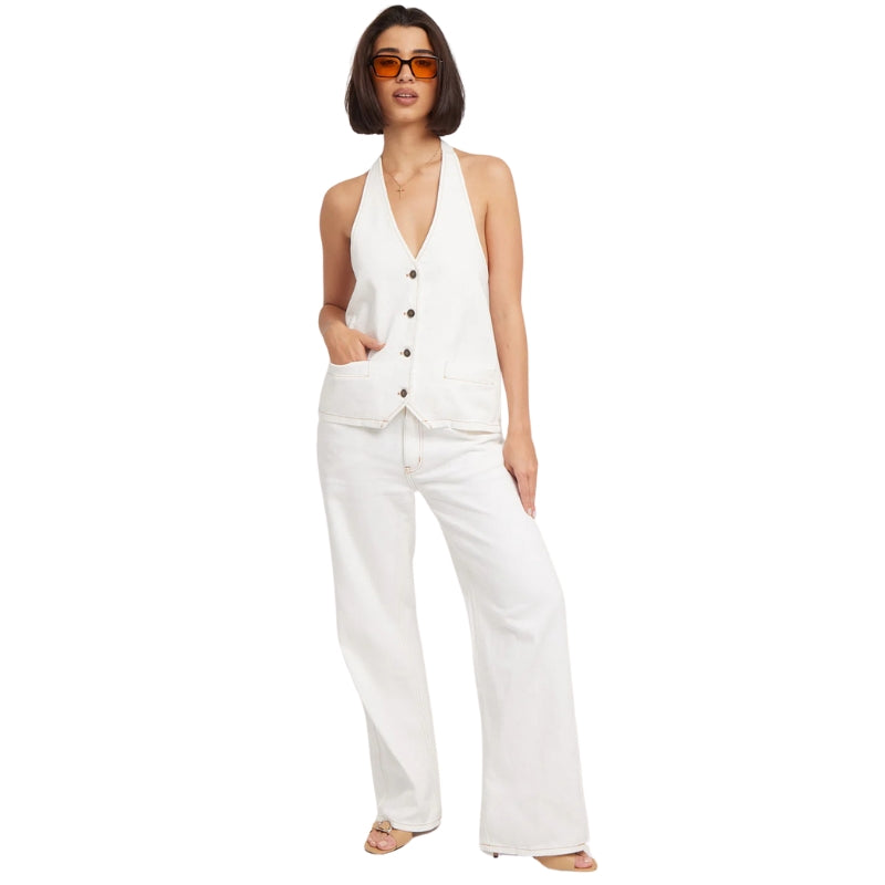 Women's Denim Halter Button-Up Vest-My Comfy Blouse