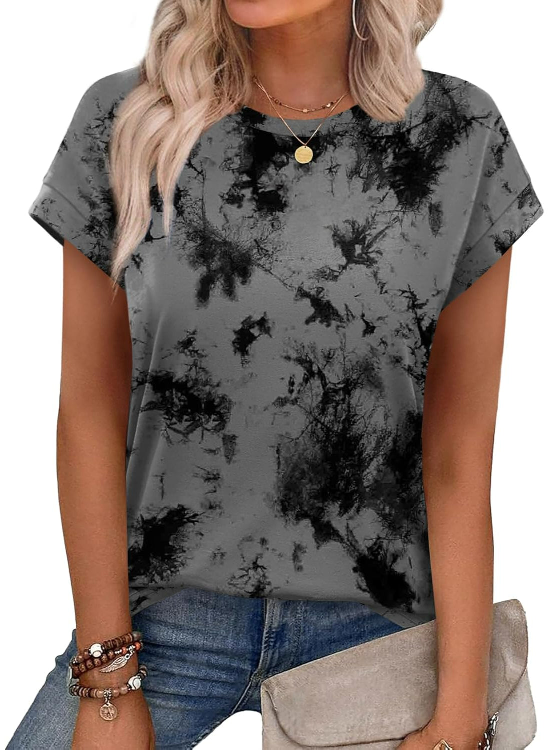 Marble Printed Short Sleeve Top-My Comfy Blouse