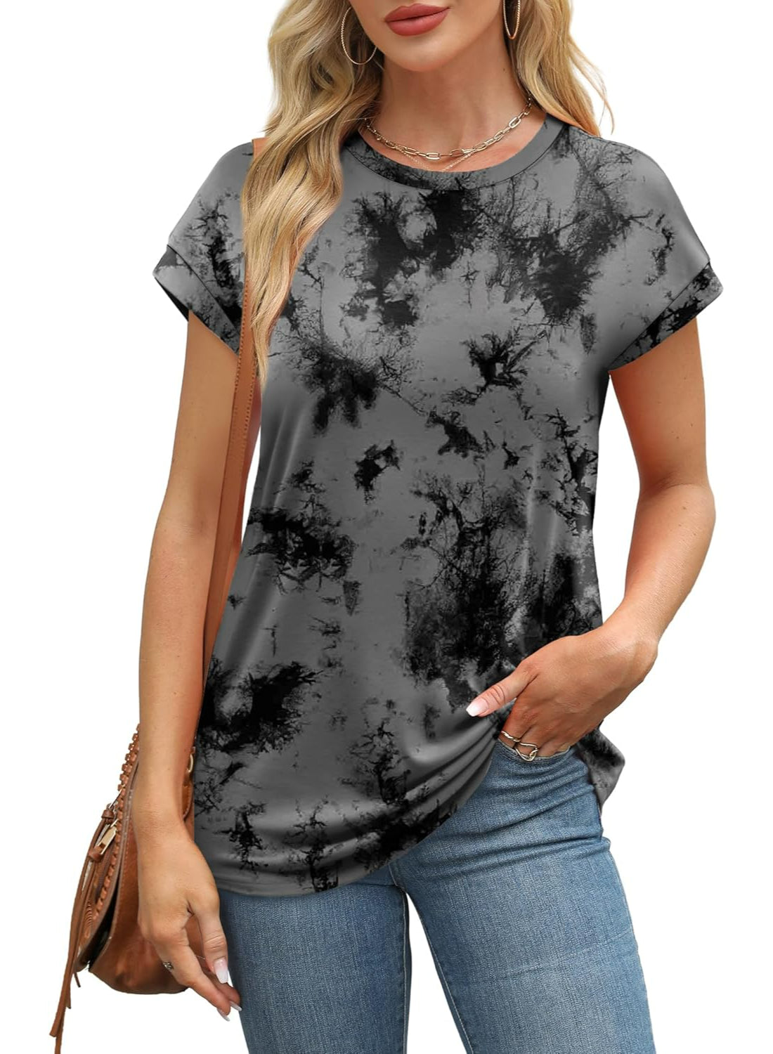 Marble Printed Short Sleeve Top-My Comfy Blouse