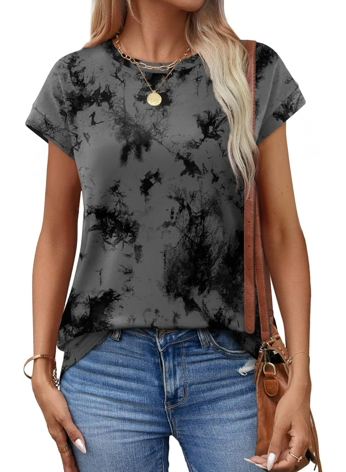 Marble Printed Short Sleeve Top-My Comfy Blouse