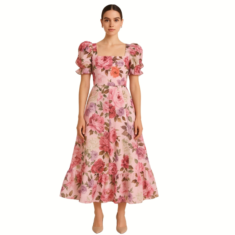 Amelia Puff Sleeve Midi Dress With Pockets-My Comfy Blouse