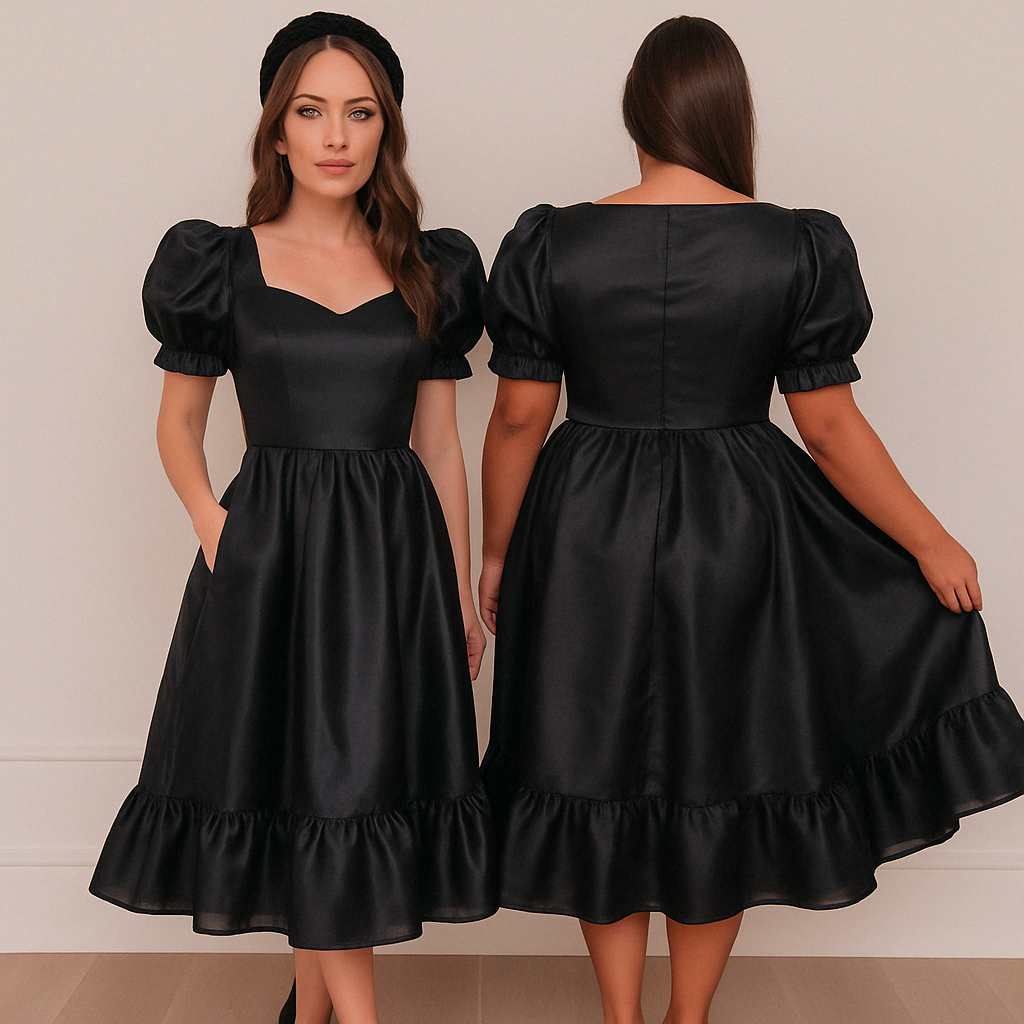 Amelia Puff Sleeve Midi Dress With Pockets-My Comfy Blouse