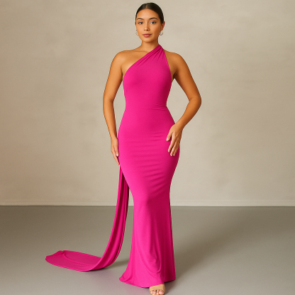 Asymmetrical Ruched Backless Sheath Dress