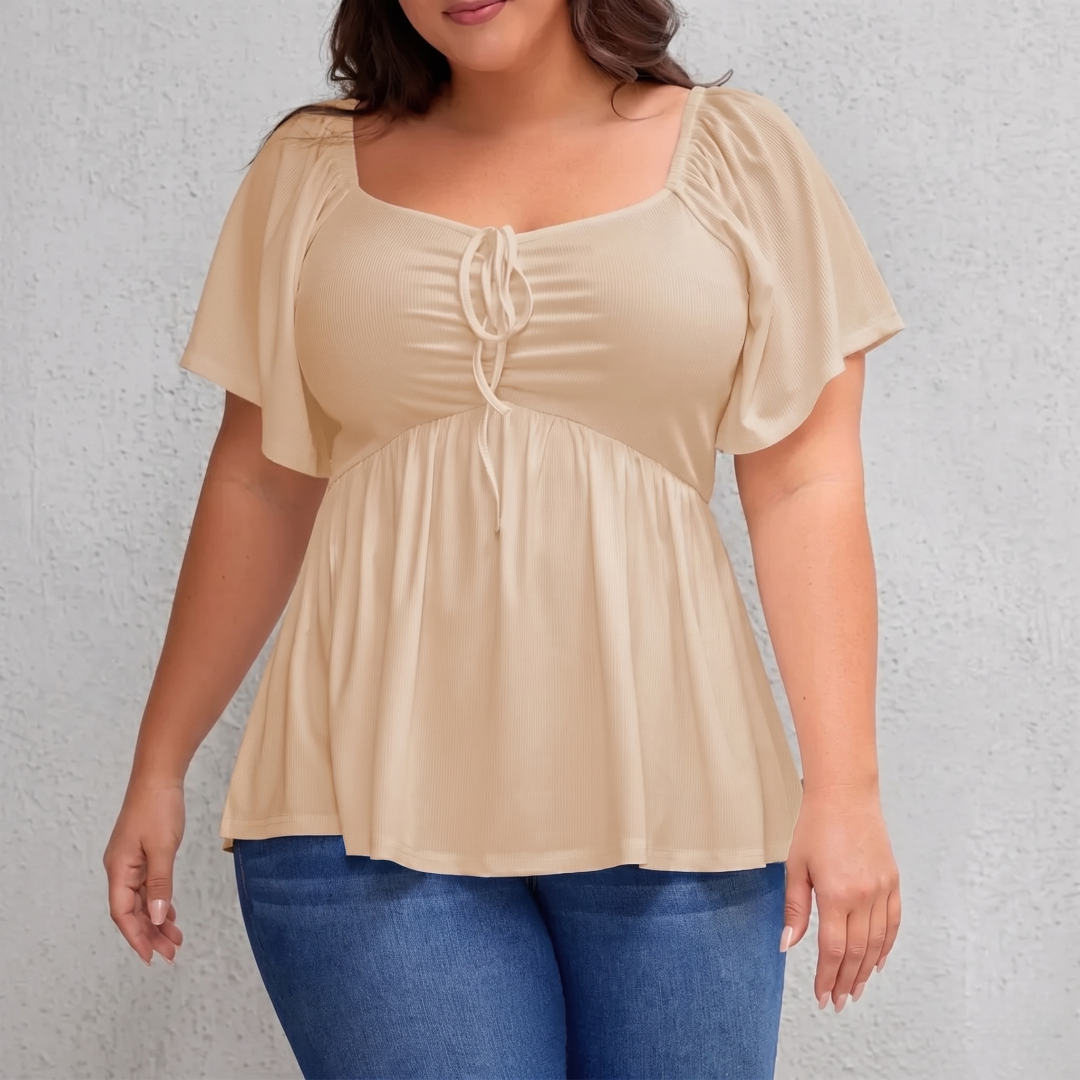 Plus Size Short Sleeve Shirred Peplum Top For Women