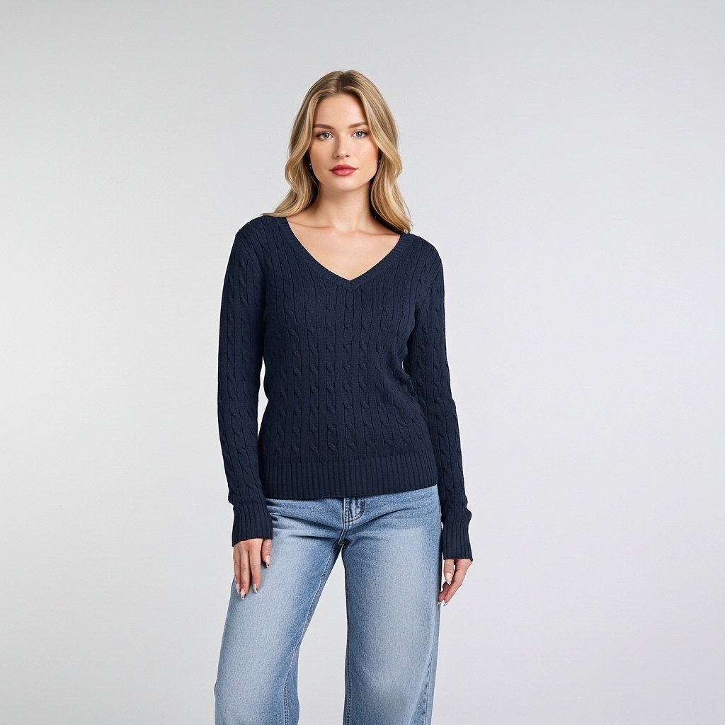 Long Sleeve Cable Knitted Design Sweater For Women