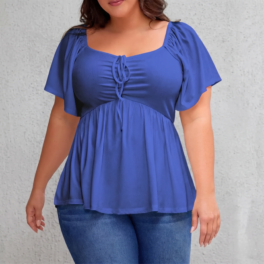 Plus Size Short Sleeve Shirred Peplum Top For Women