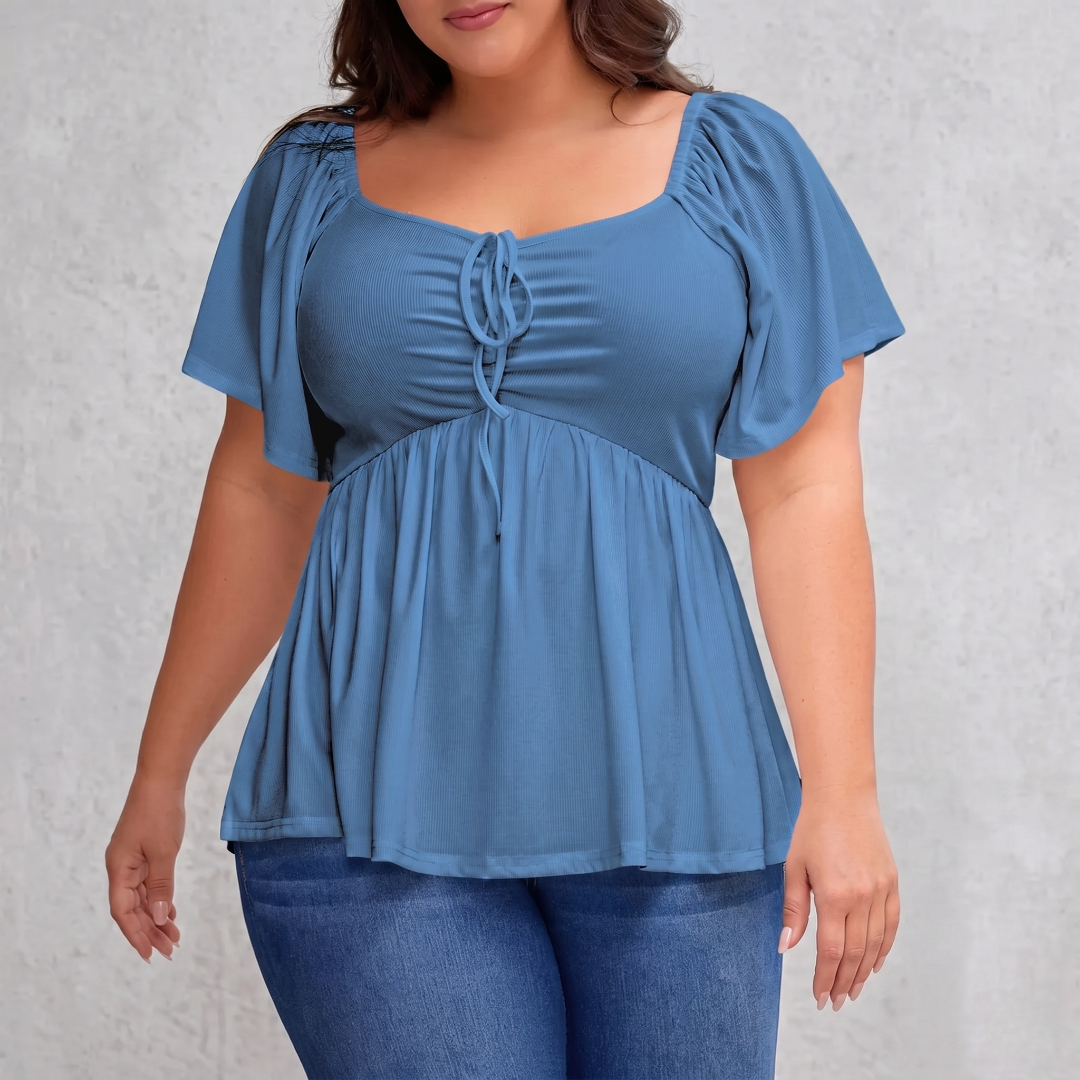 Plus Size Short Sleeve Shirred Peplum Top For Women