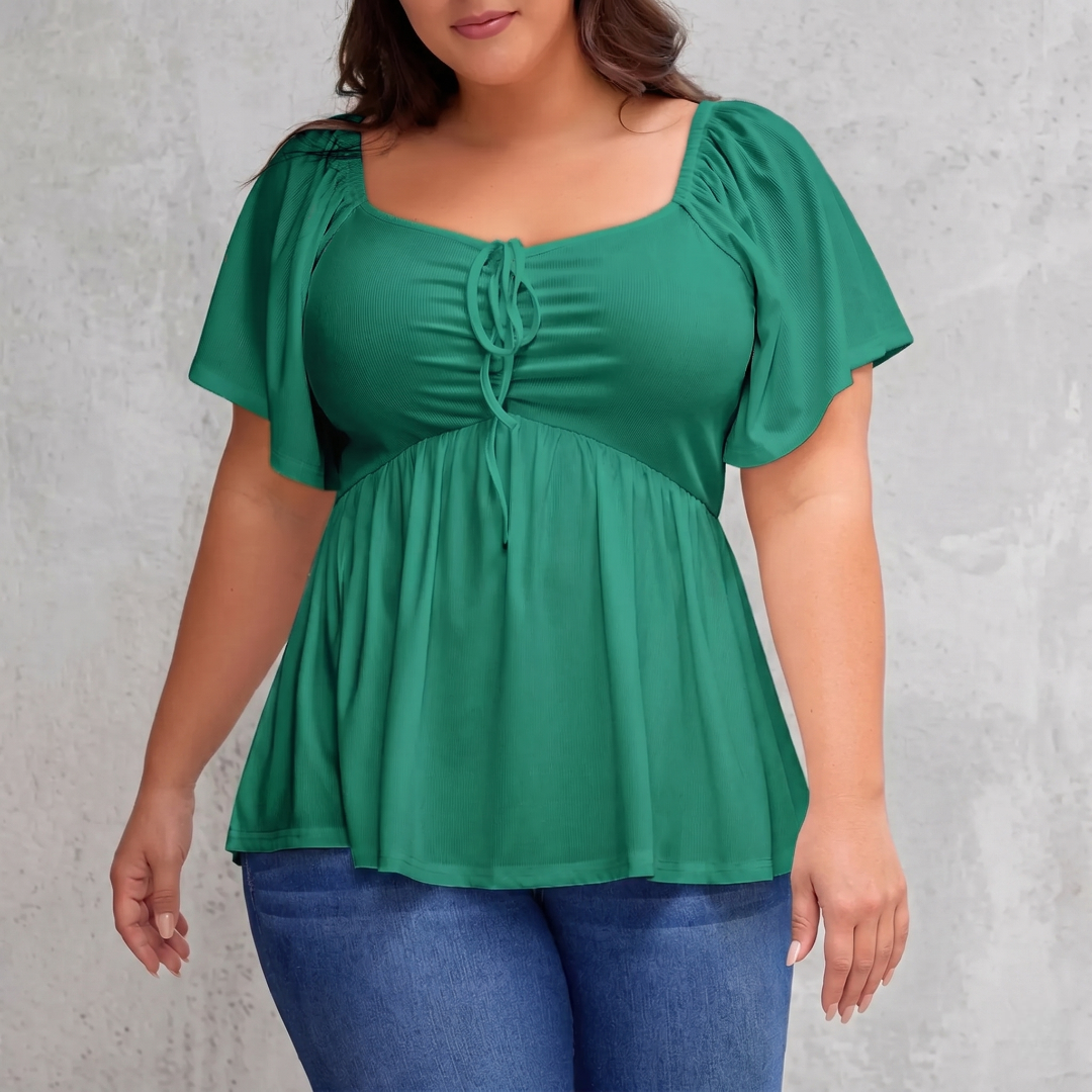 Plus Size Short Sleeve Shirred Peplum Top For Women
