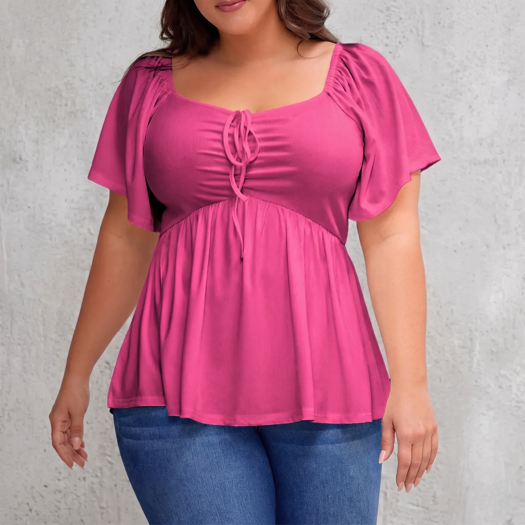 Plus Size Short Sleeve Shirred Peplum Top For Women