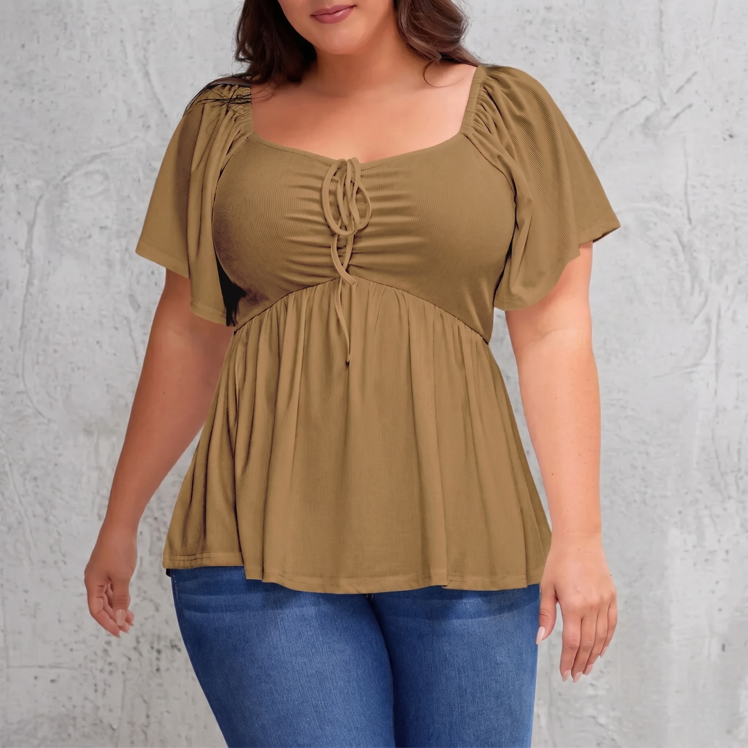 Plus Size Short Sleeve Shirred Peplum Top For Women