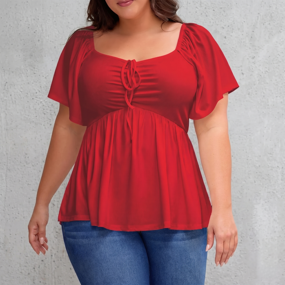 Plus Size Short Sleeve Shirred Peplum Top For Women
