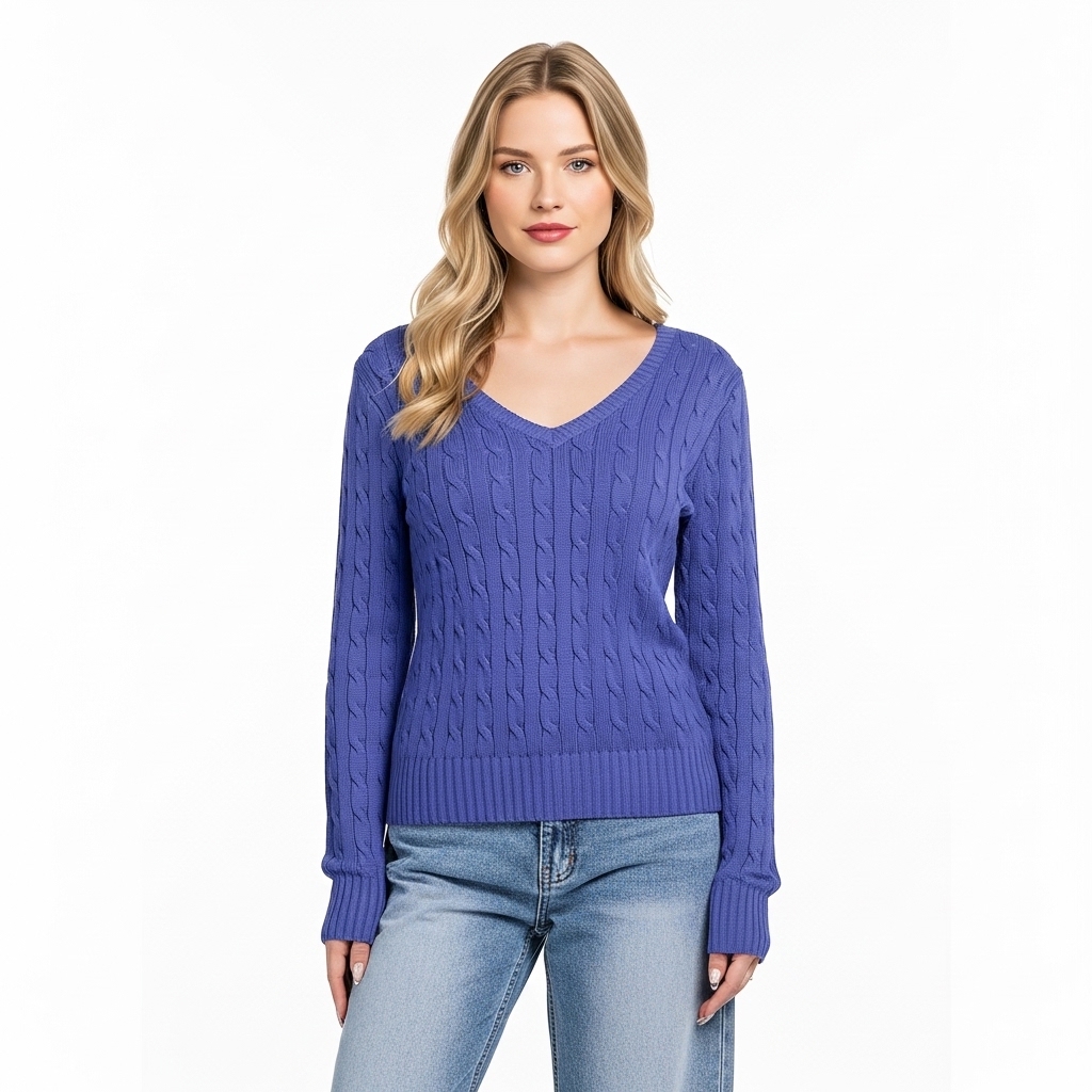 Long Sleeve Cable Knitted Design Sweater For Women