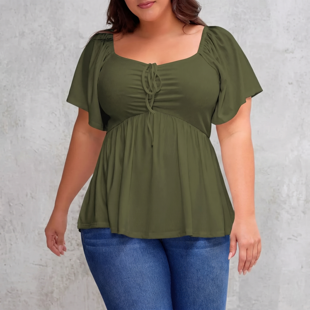 Plus Size Short Sleeve Shirred Peplum Top For Women