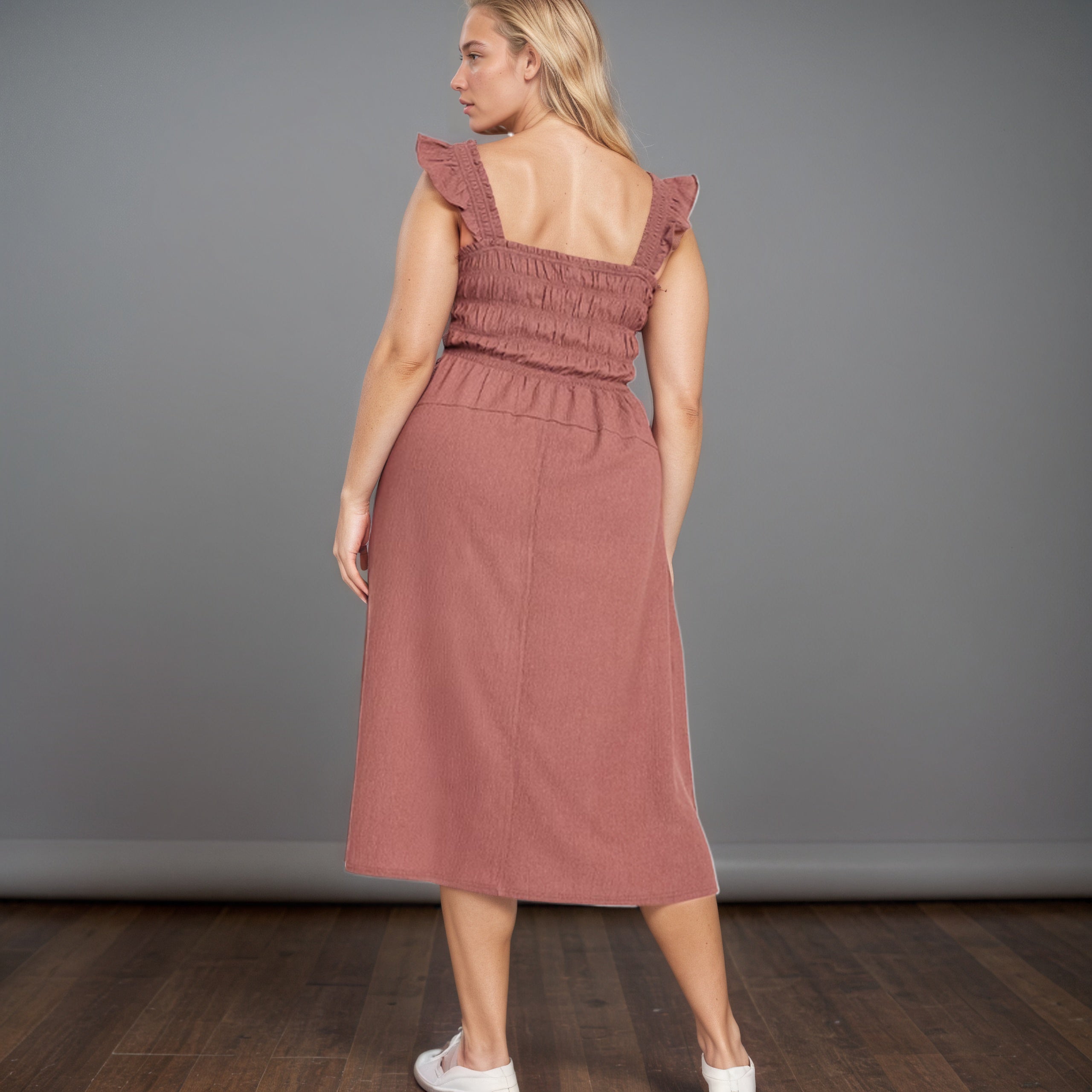 Fit And Flare Lightweight Smocked Midi Dress-My Comfy Blouse