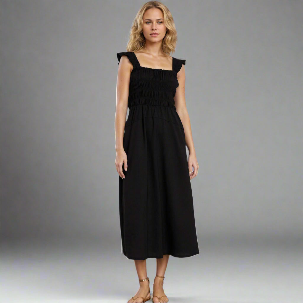 Fit And Flare Lightweight Smocked Midi Dress-My Comfy Blouse