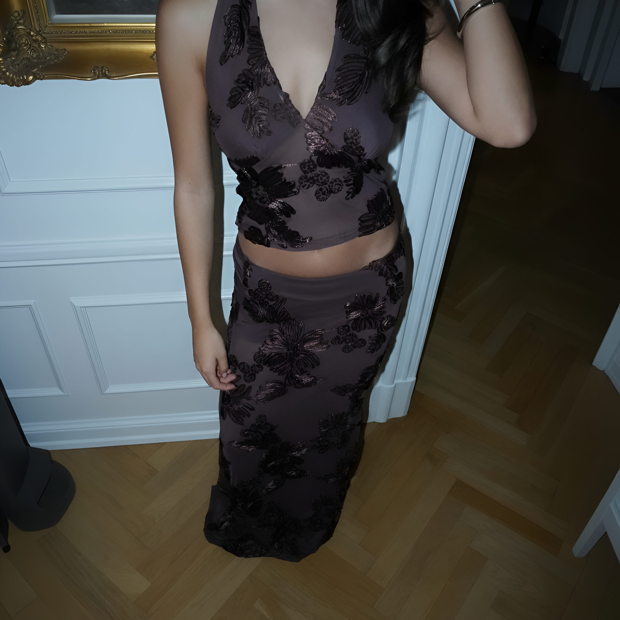 Floral Embroidered Mesh Top With Back Tie Detail