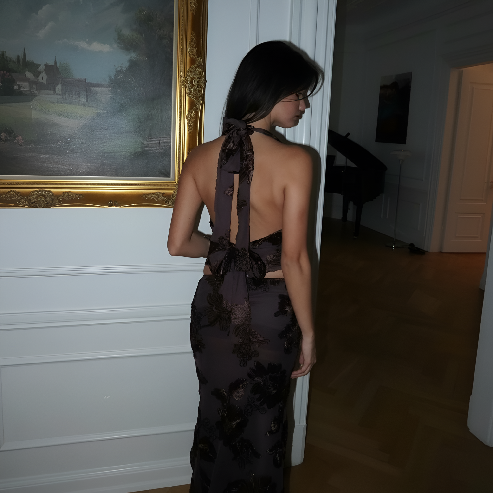 Floral Embroidered Mesh Top With Back Tie Detail