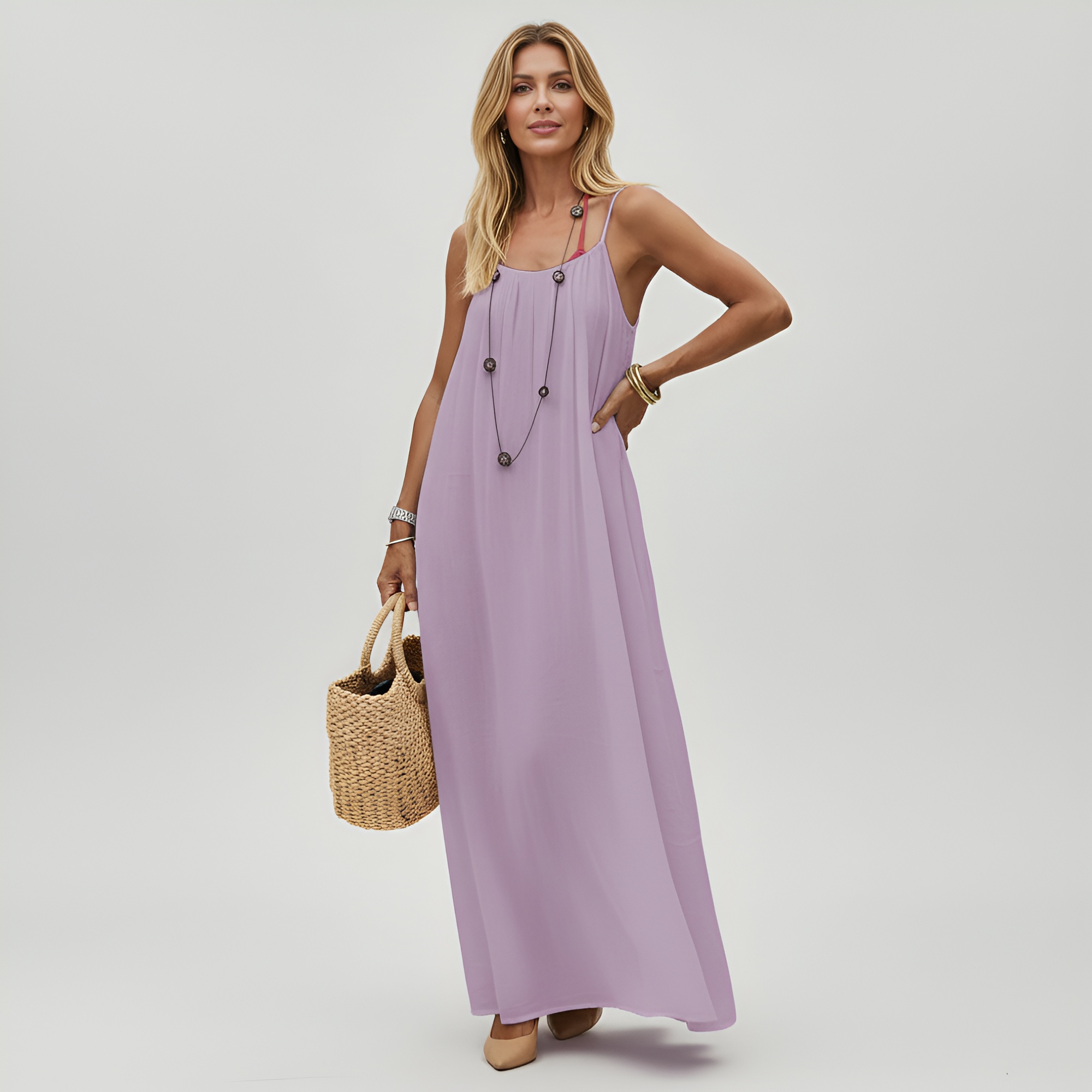 Backless Cami Maxi Dress With Adjustable Straps And Sleeveless Fit For Women