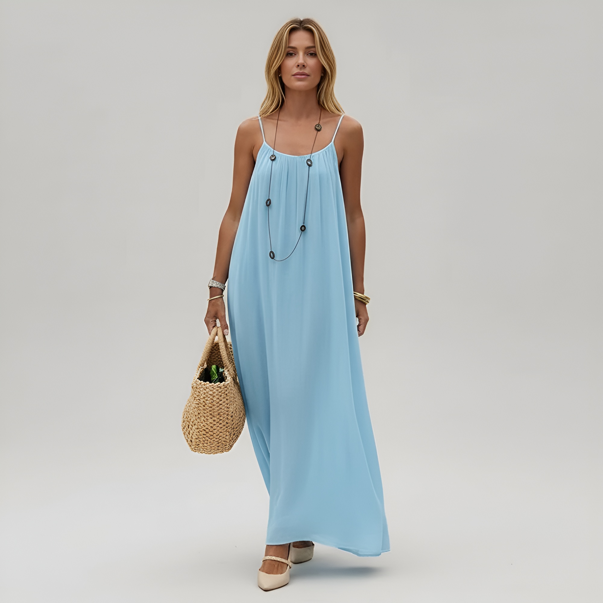 Backless Cami Maxi Dress With Adjustable Straps And Sleeveless Fit For Women