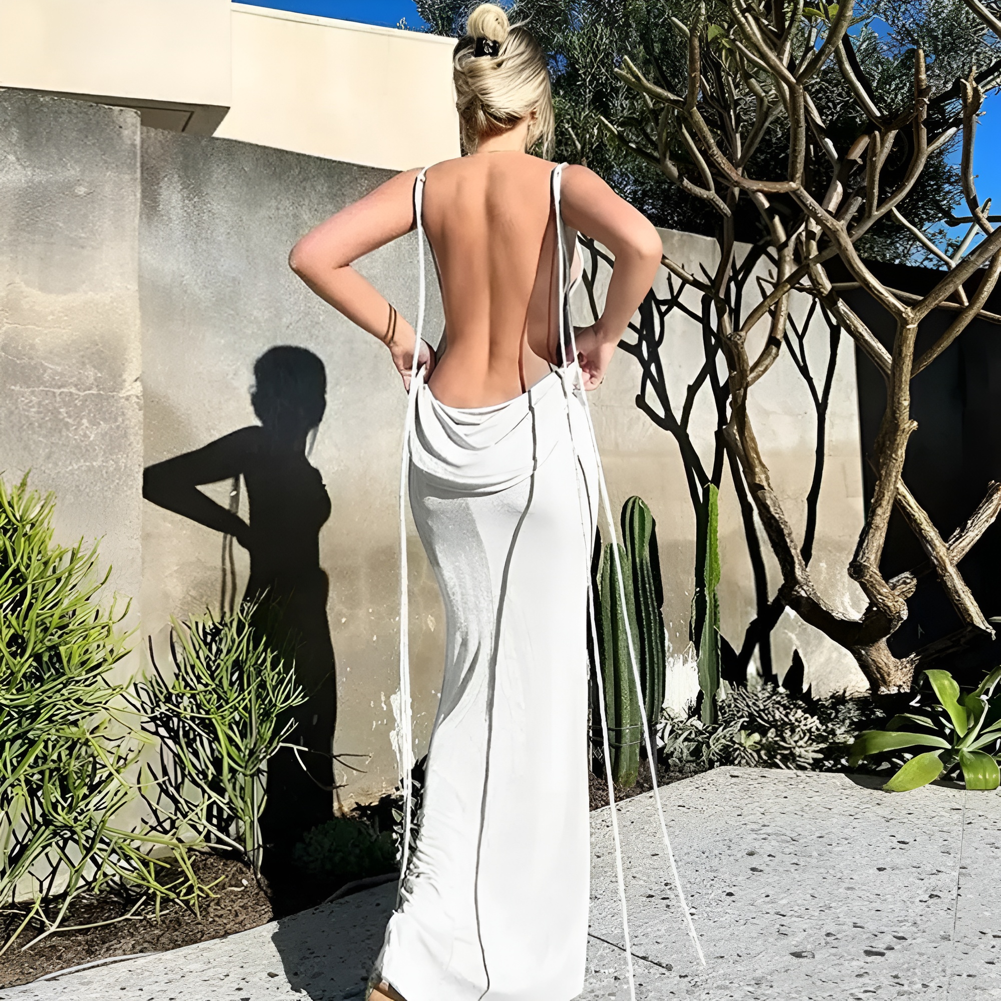 Backless Drape Maxi Dress With Adjustable Straps