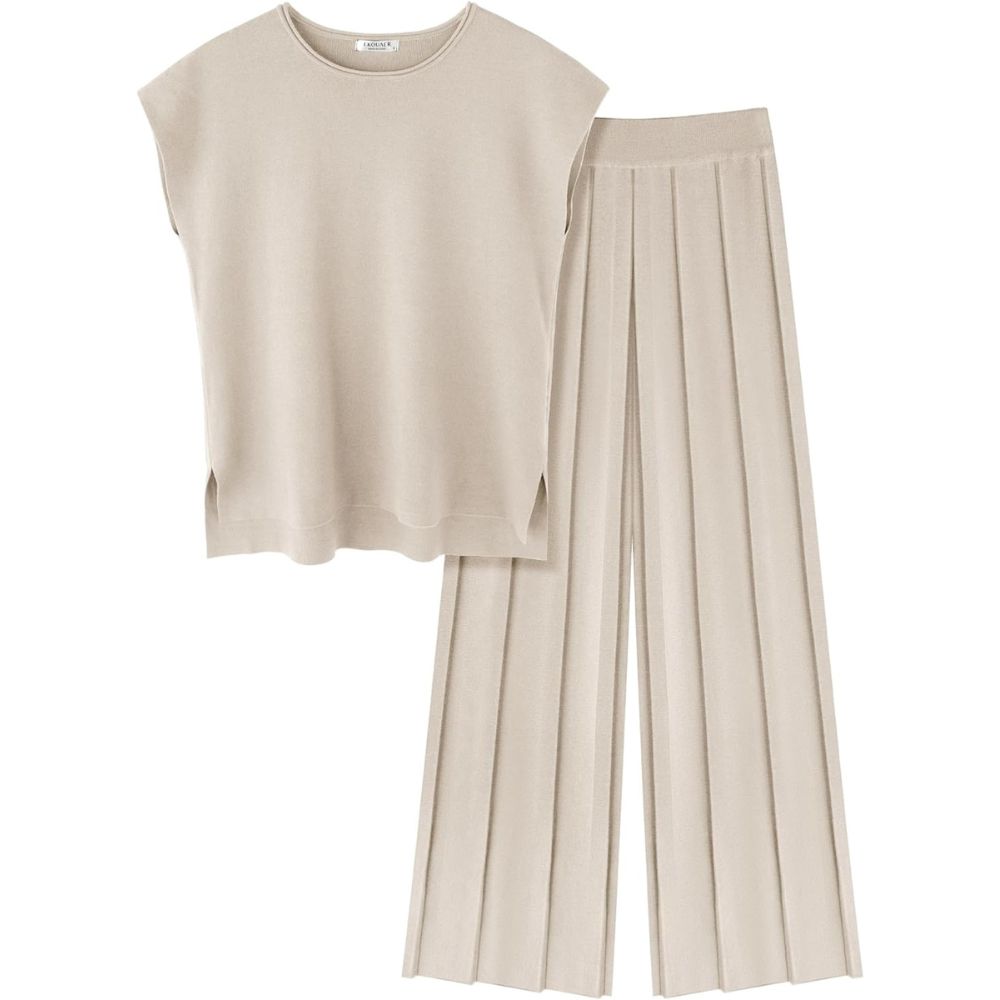 Lounge Sets for Women Two Piece Outfits Knit Cap Sleeve Tops Wide Leg