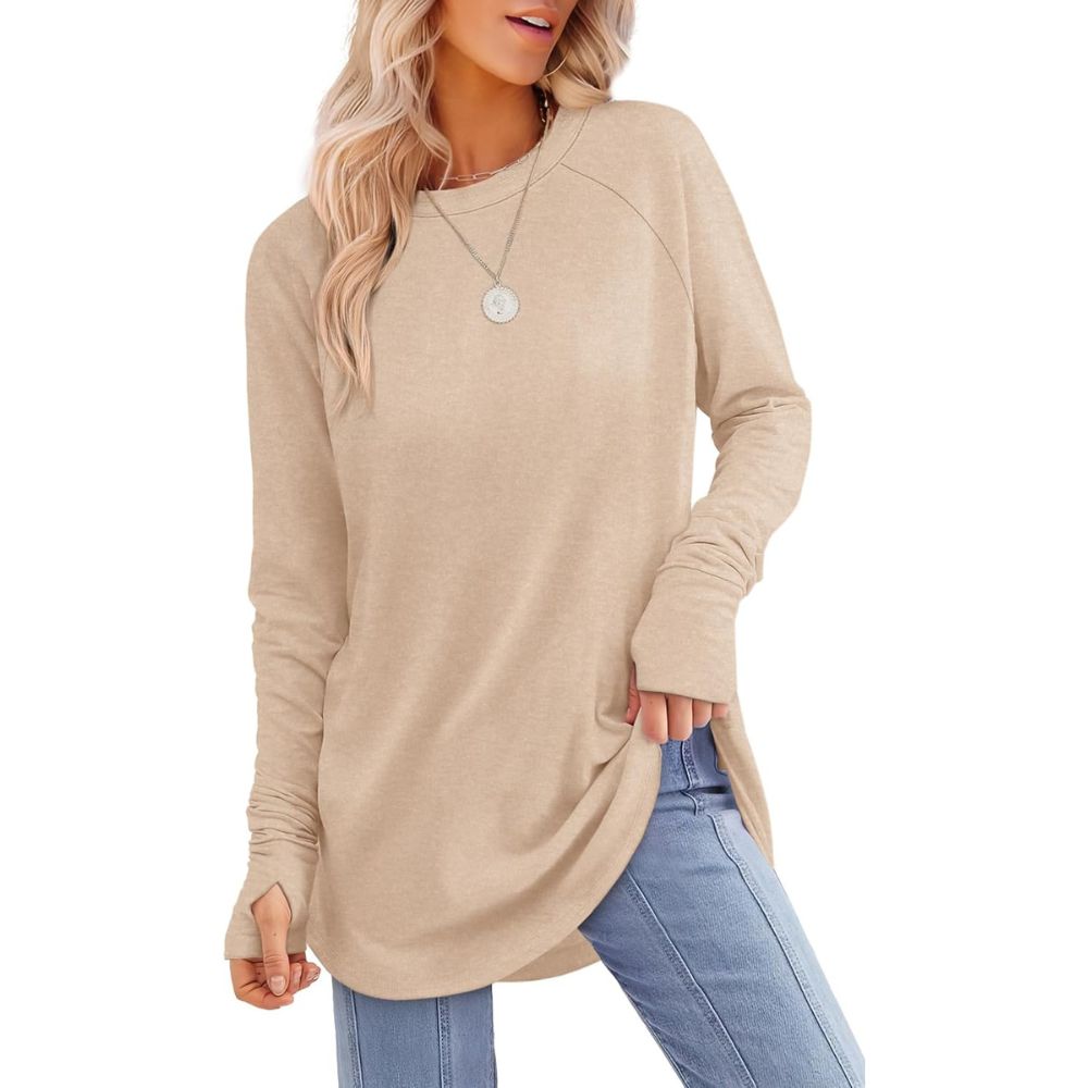 Women's Tunic Tops Long Sleeve Thumb Hole Shirts Crew Neck