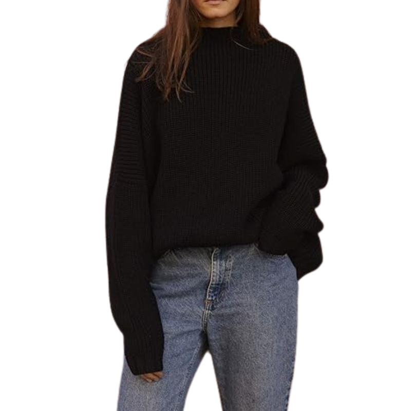 Womens Oversized Batwing Sleeve Mock Neck Pullover Sweater