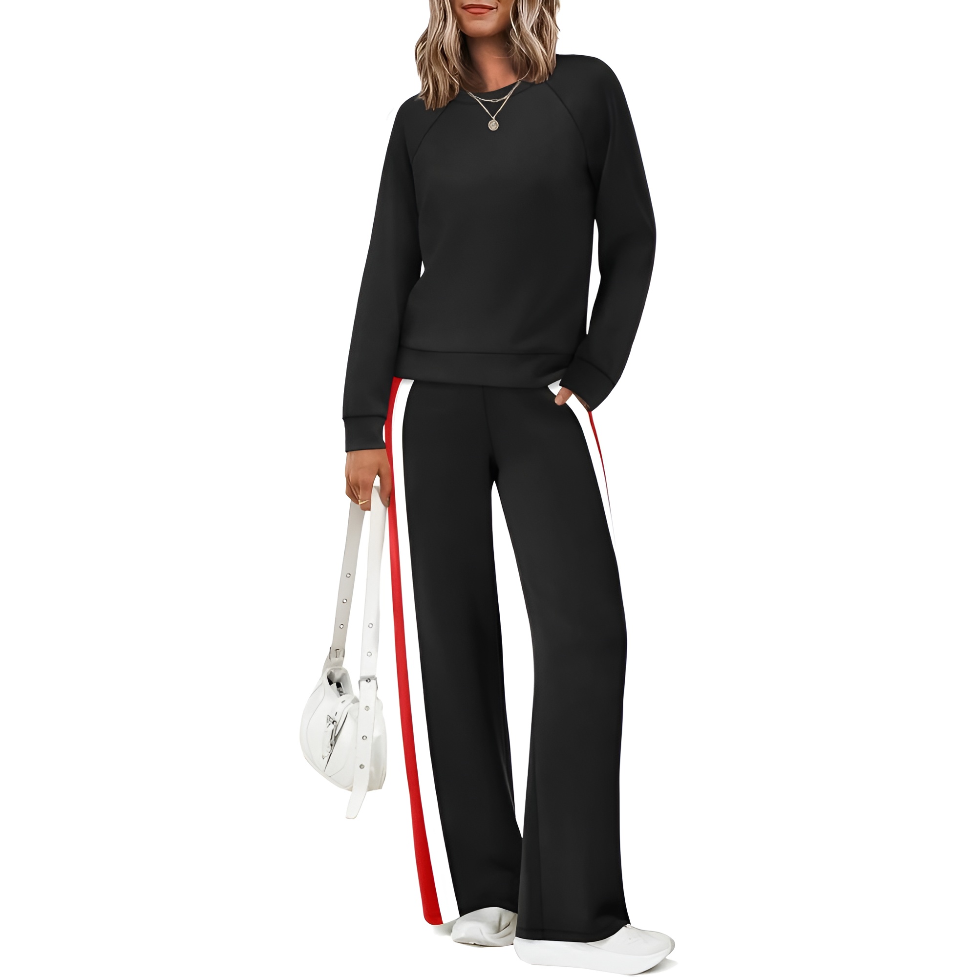 Two Piece Lounge Sweatsuit Set With Long Sleeve Top And Matching Pants For Women