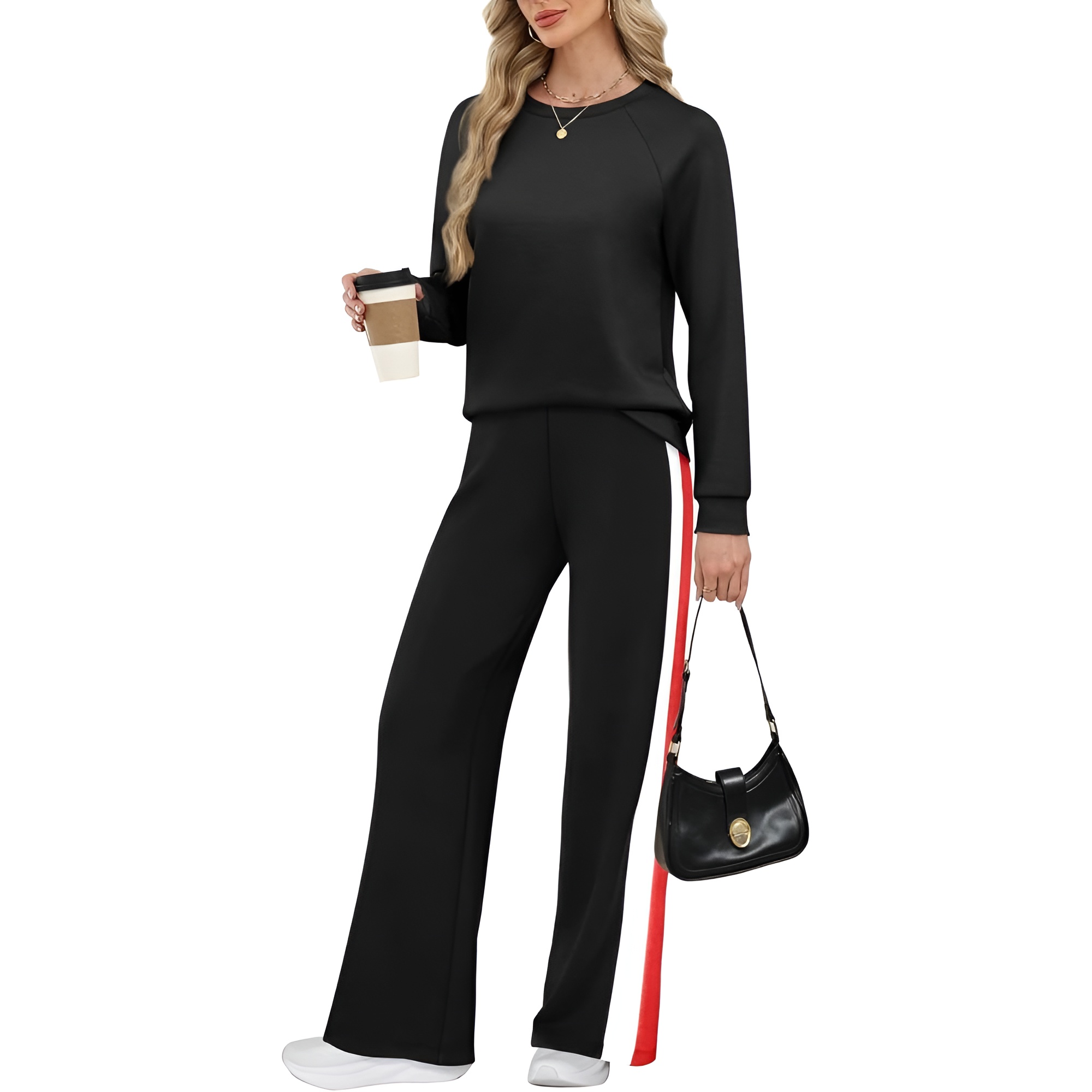 Two Piece Lounge Sweatsuit Set With Long Sleeve Top And Matching Pants For Women