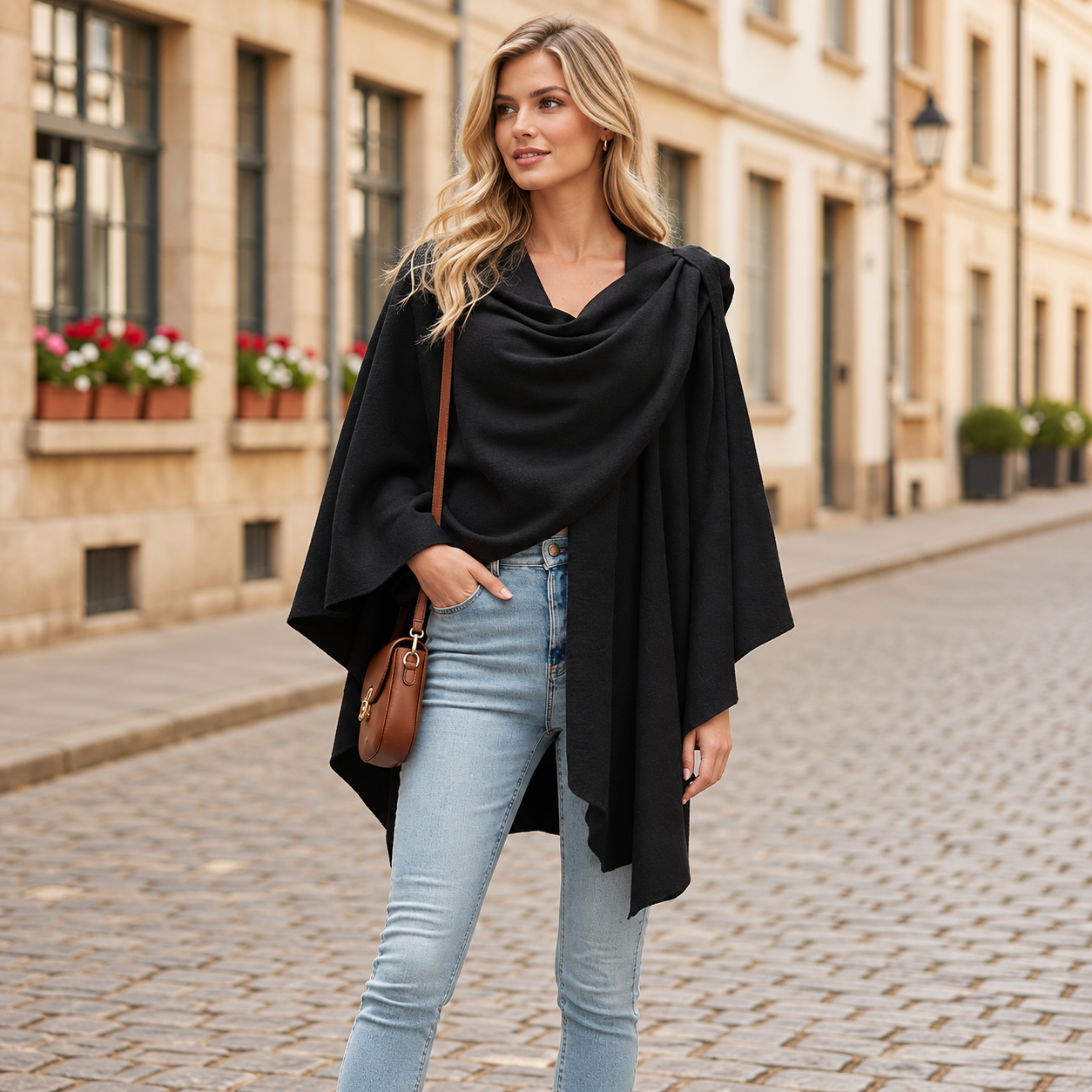 Casual Cross Front Poncho Shawl Wrap For Women