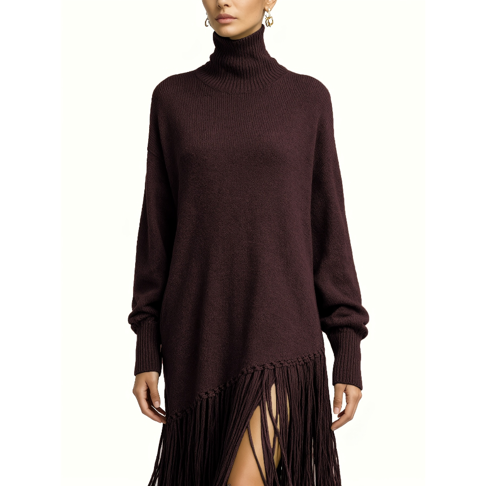 Bohemian Sweater Dress with Fringe Tassel Hem