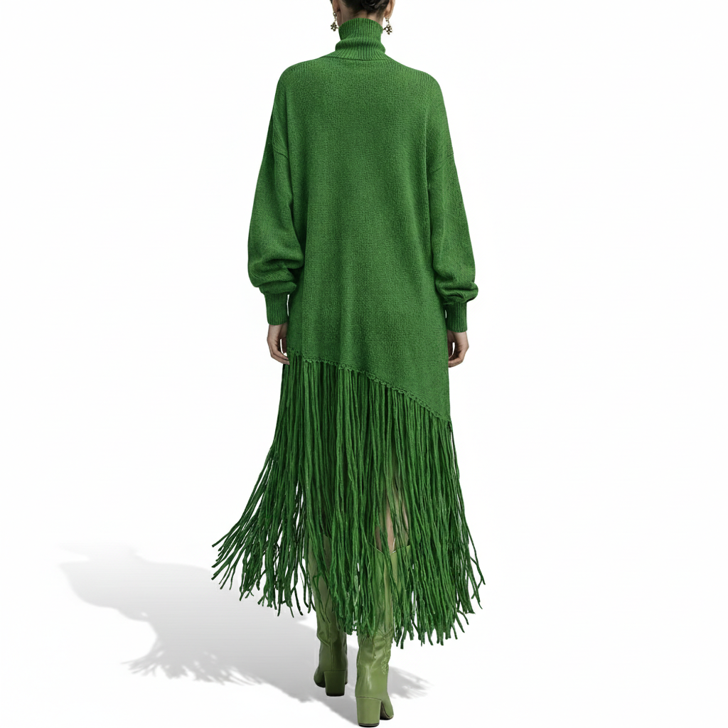 Bohemian Sweater Dress with Fringe Tassel Hem