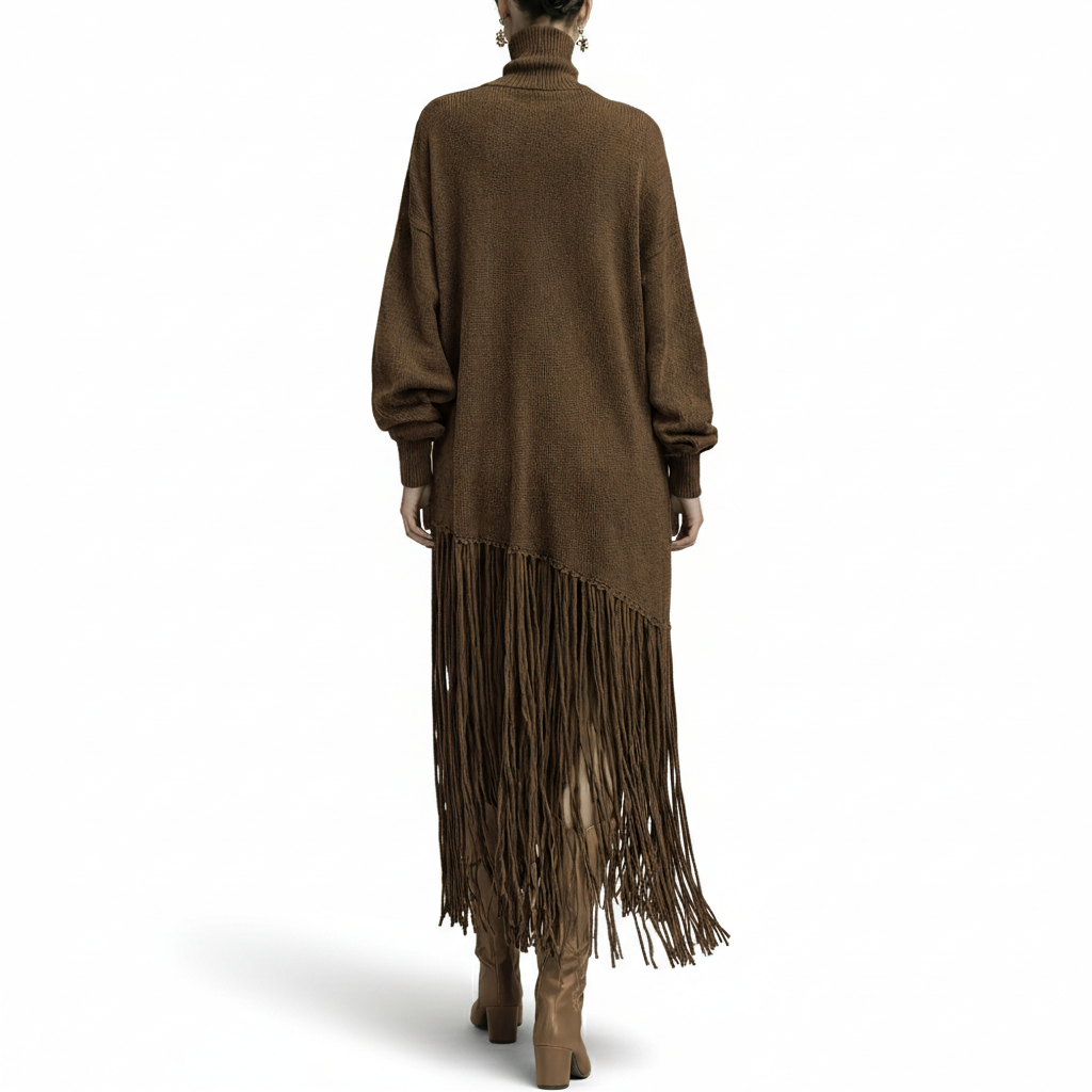 Bohemian Sweater Dress with Fringe Tassel Hem