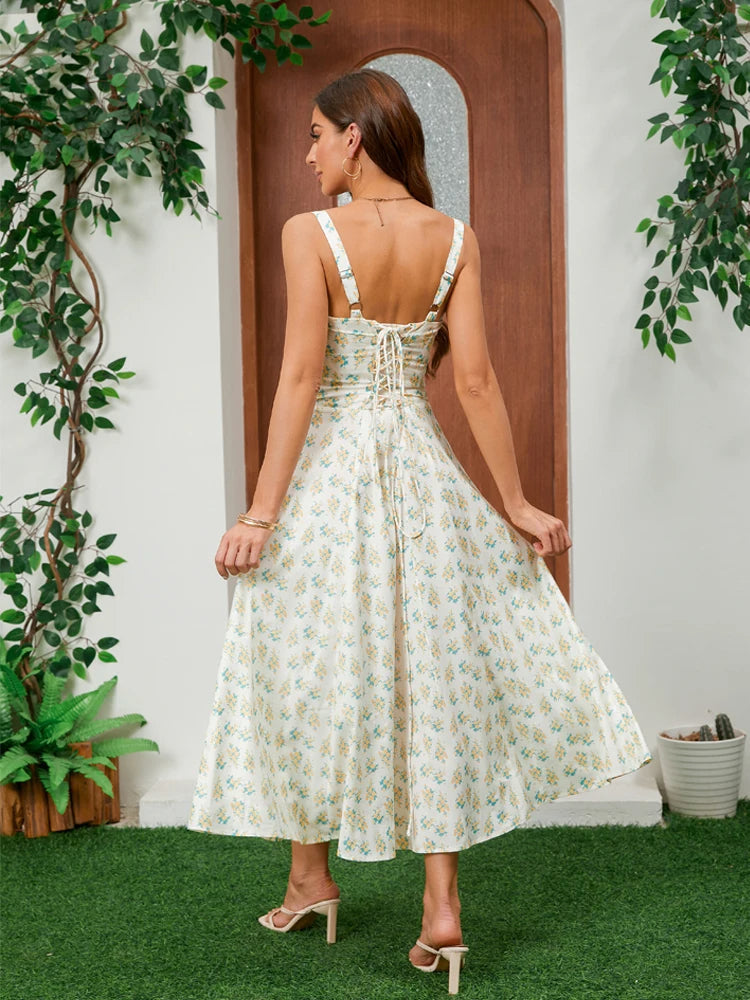 Carmen Buttercup Vintage Floral Print Cotton Bustier Sundress-My Comfy Blouse