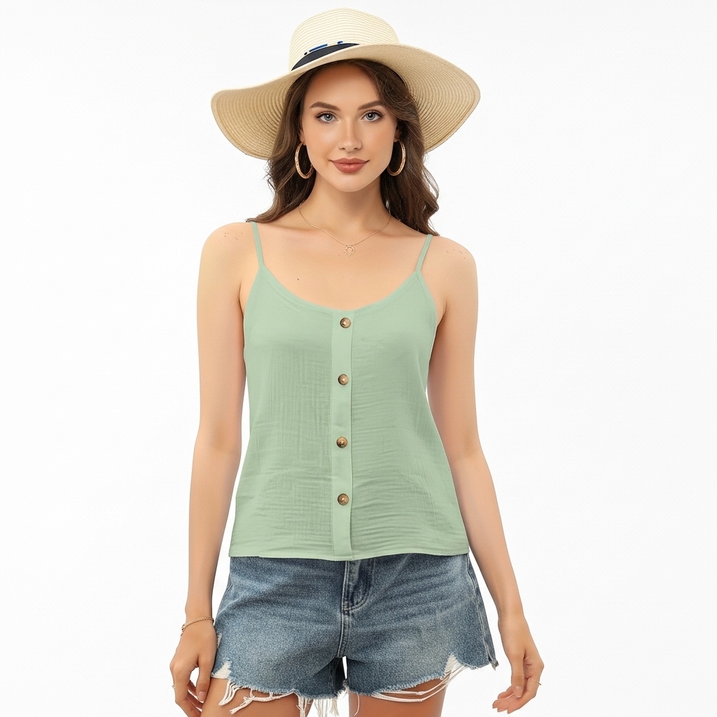 Button Front Spaghetti Strap Blouse Top