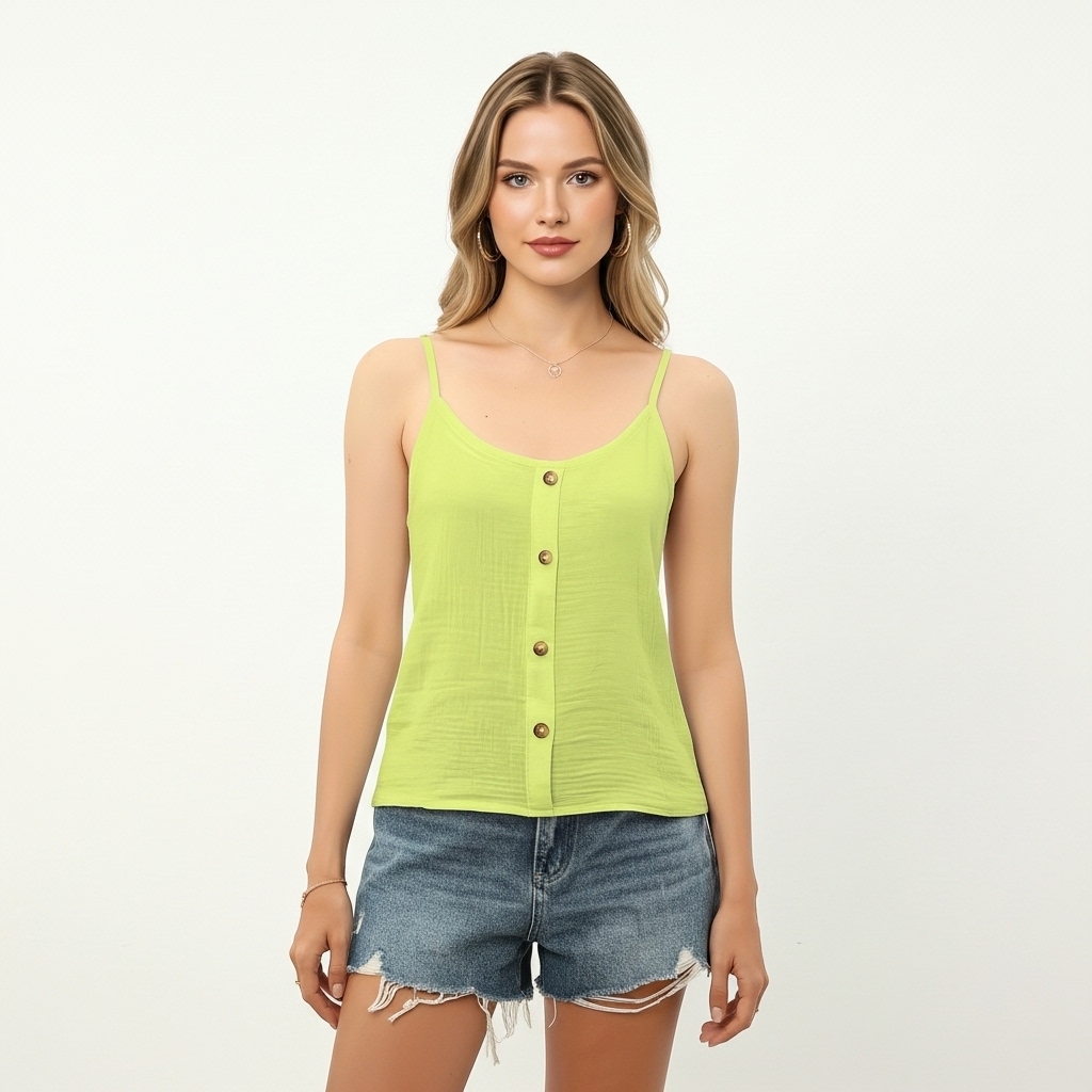Button Front Spaghetti Strap Blouse Top