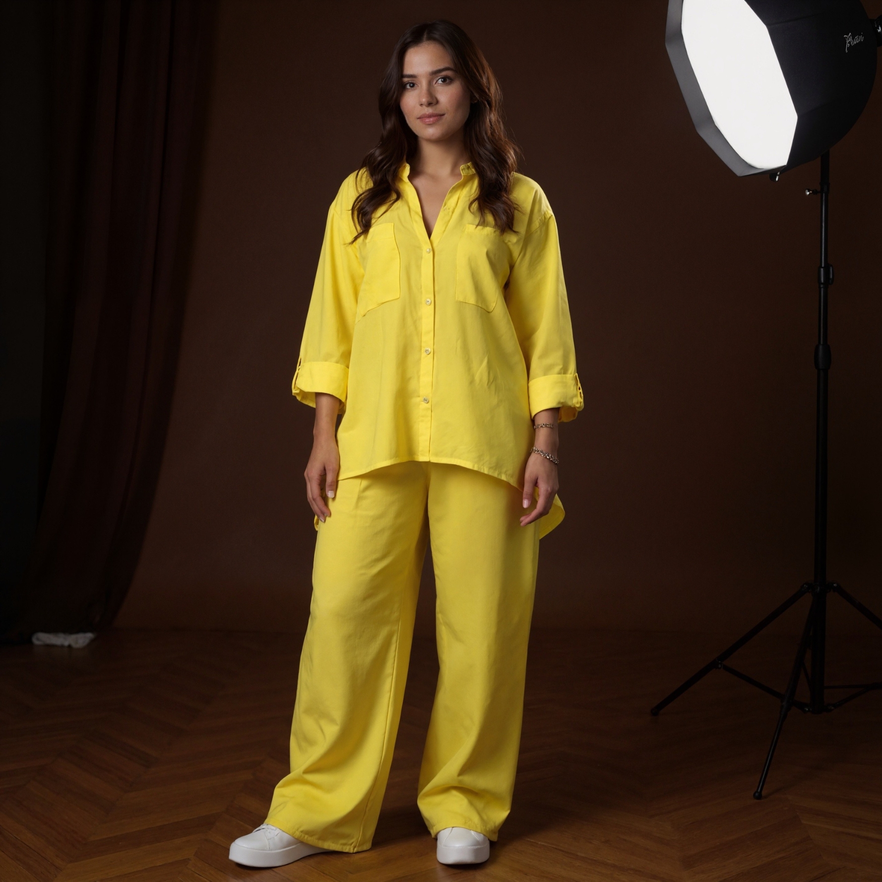 Button Up Two Piece Shirt And Trousers Outfit Set