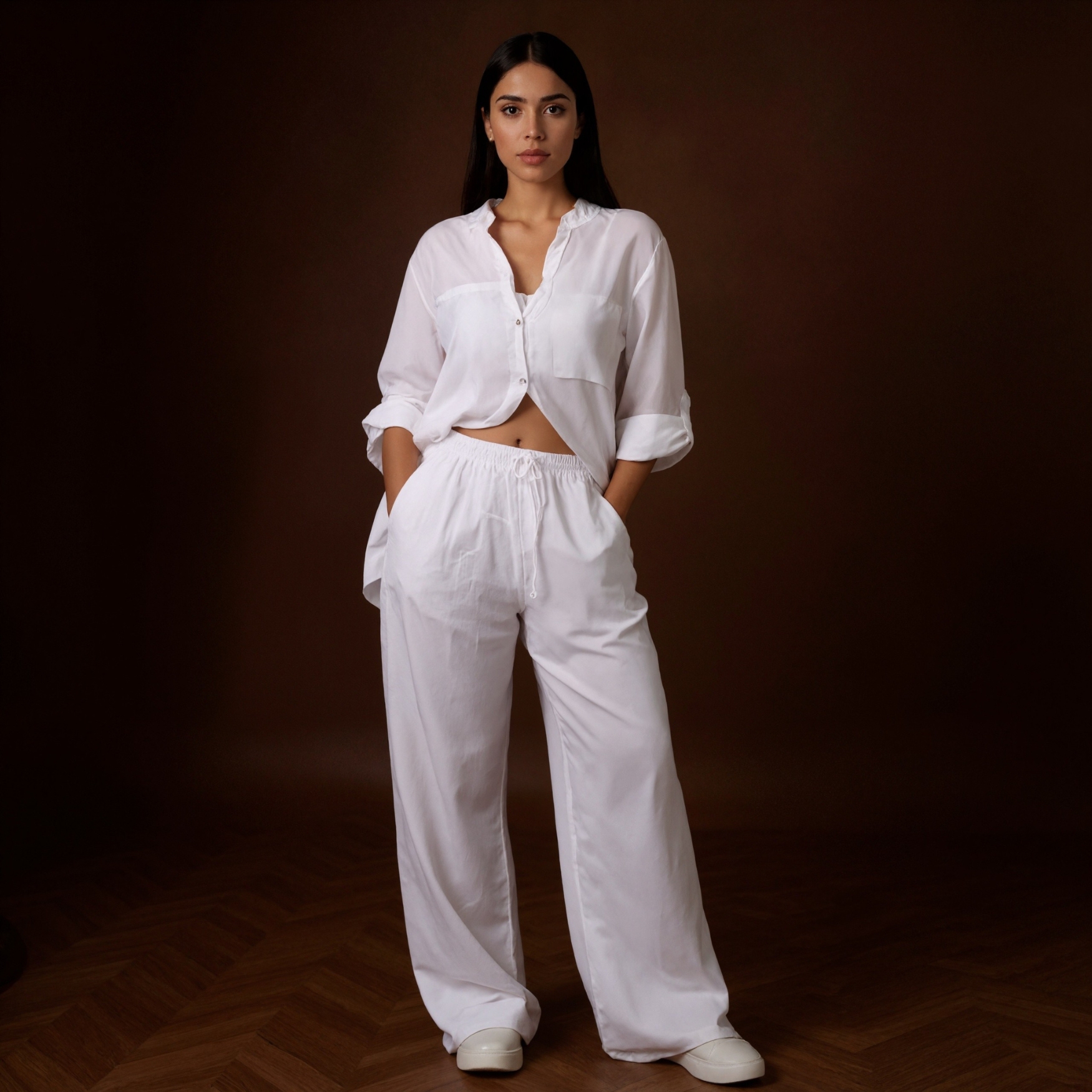 Button Up Two Piece Shirt And Trousers Outfit Set