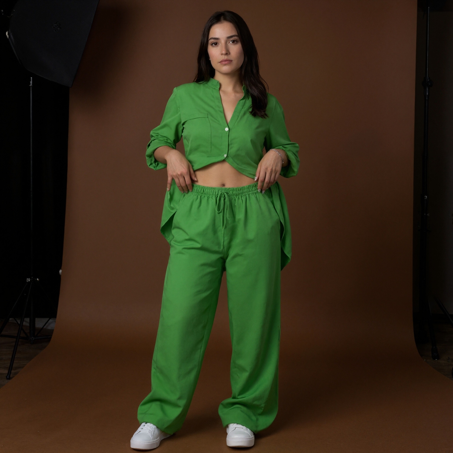 Button Up Two Piece Shirt And Trousers Outfit Set