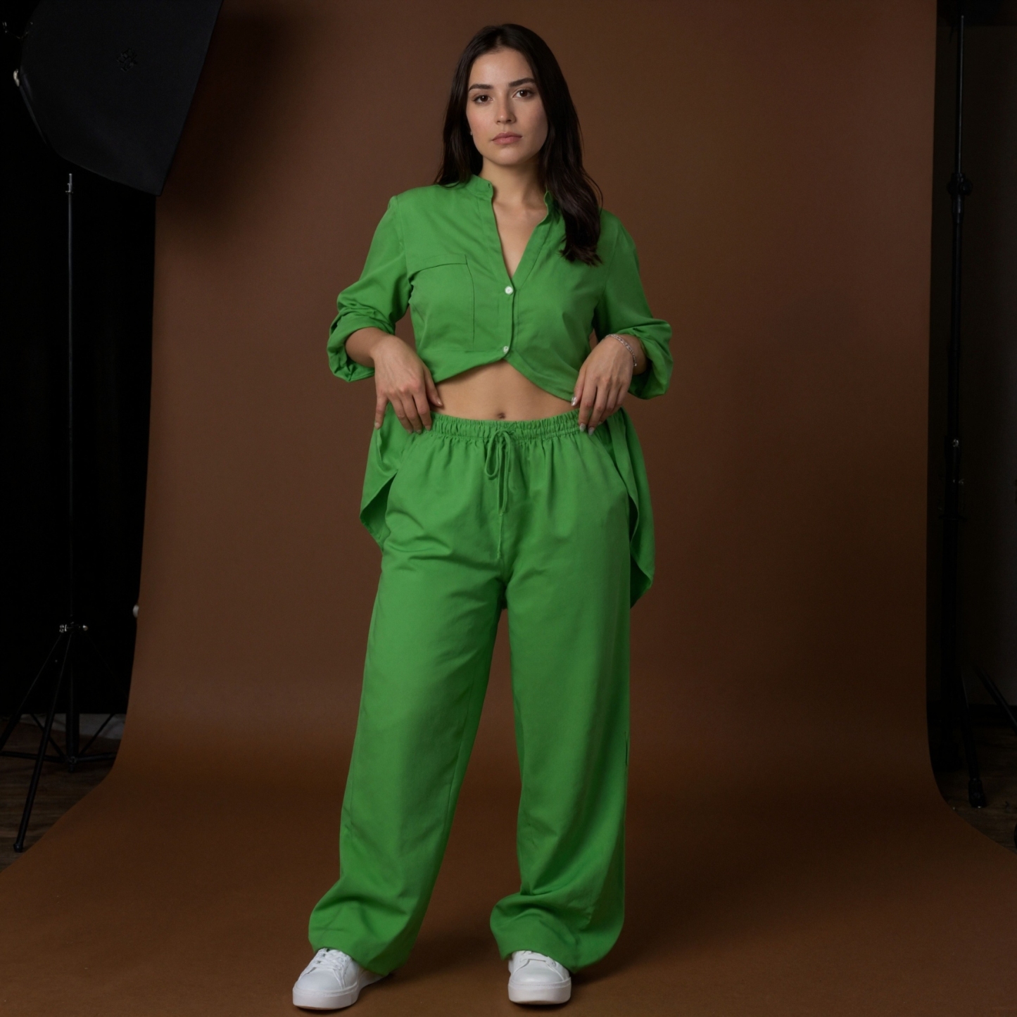 Button Up Two Piece Shirt and Trousers Set – Linen Blend Casual Outfit