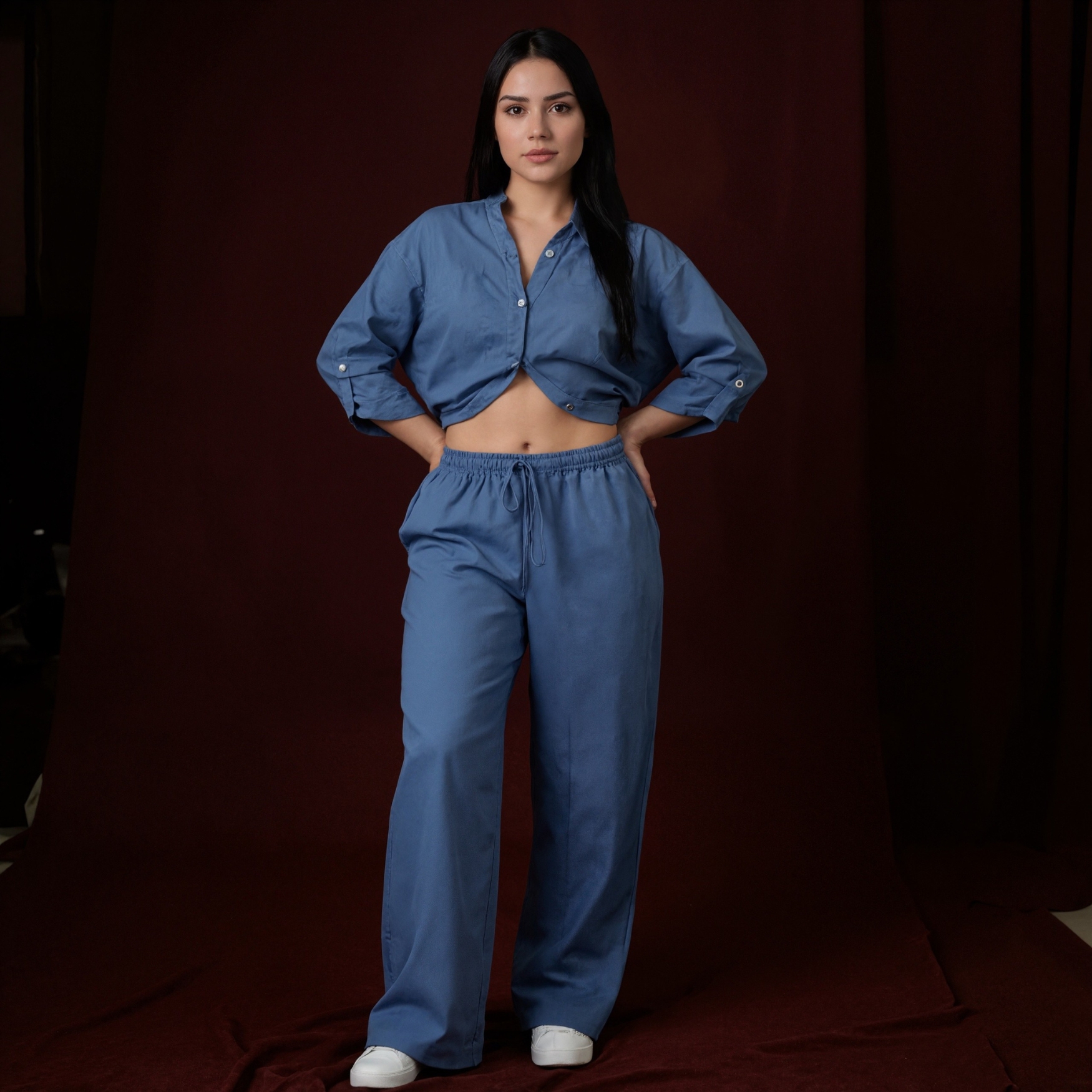 Button Up Two Piece Shirt And Trousers Outfit Set