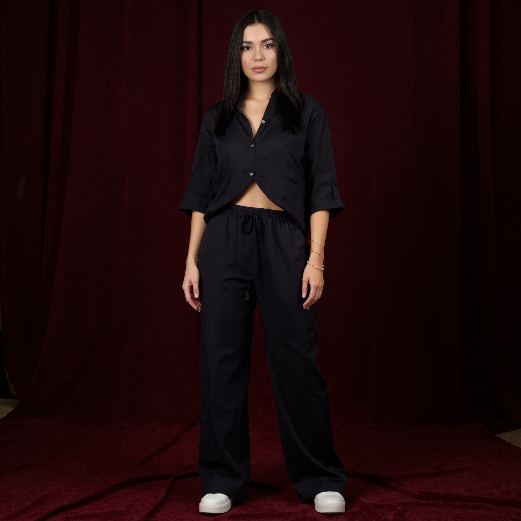 Button Up Two Piece Shirt And Trousers Outfit Set