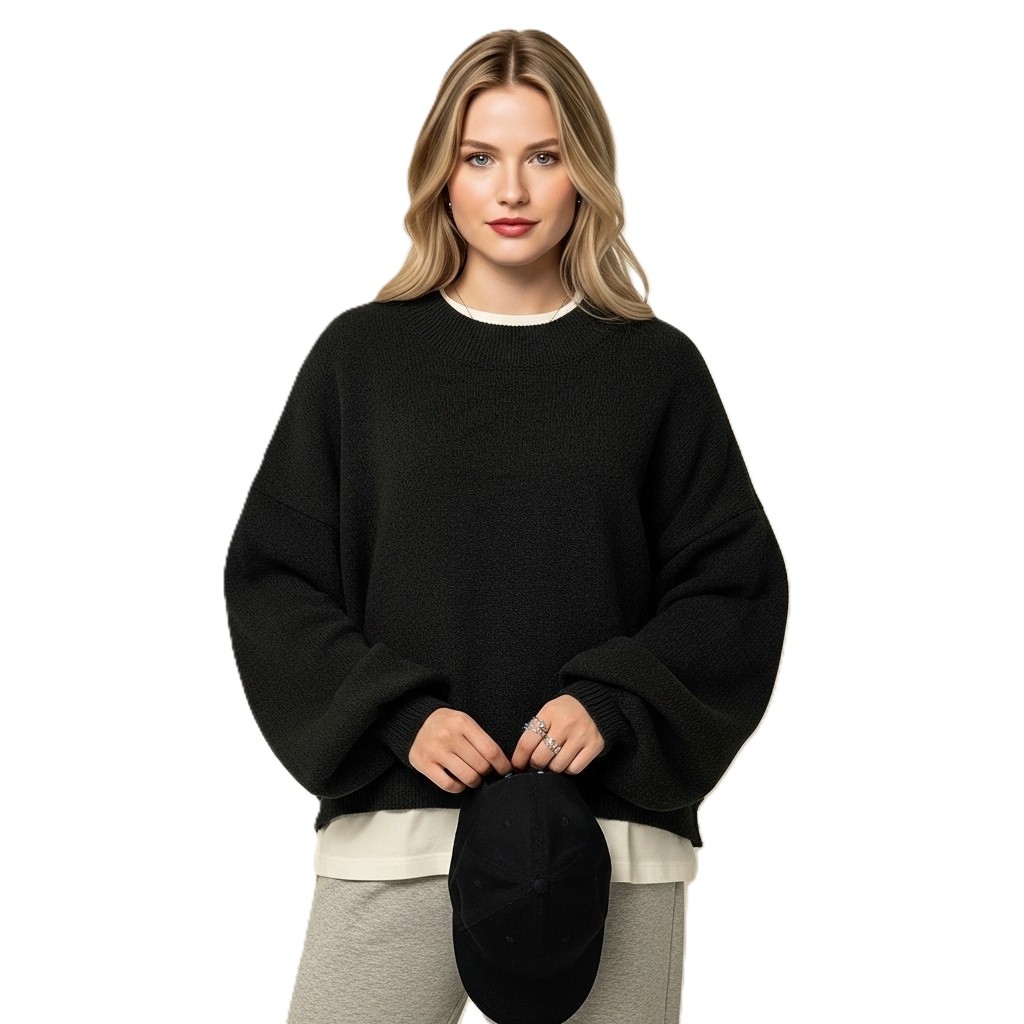 Casual Long Sleeve Sweater With Split Details And Loose Fit For Women