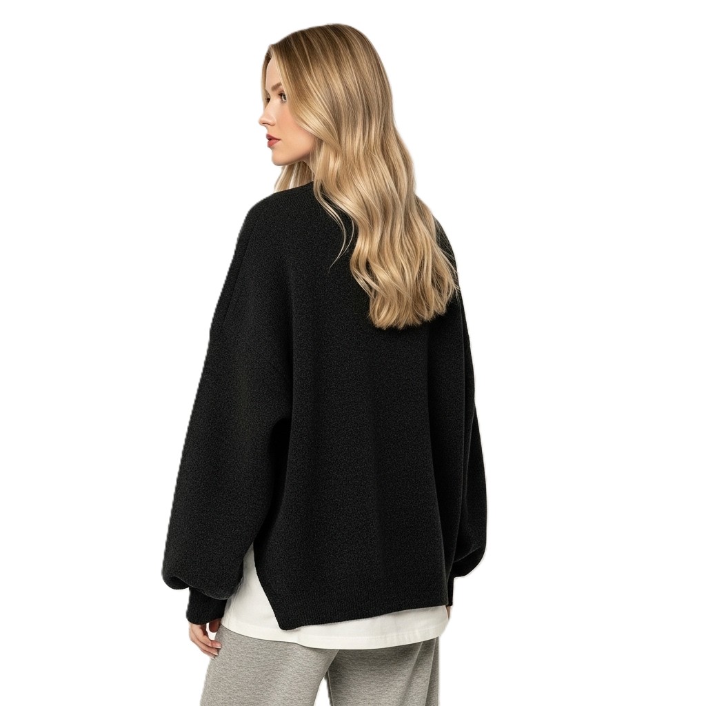 Casual Long Sleeve Sweater With Split Details And Loose Fit For Women